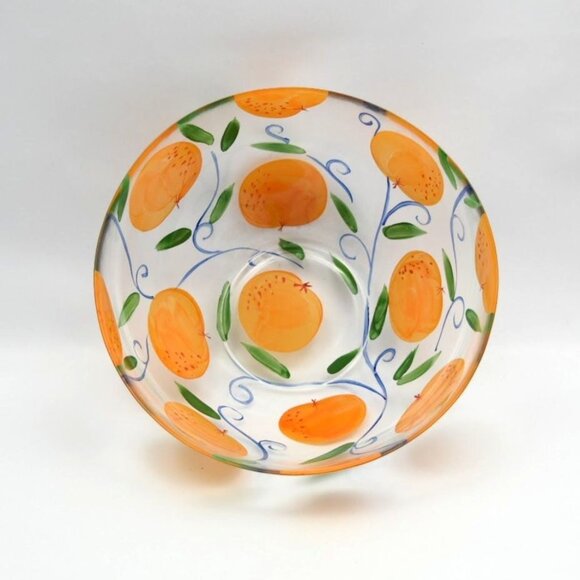 Hand-Painted Glass Serving Bowl With Orange Fruit Design - Picture 6 of 9